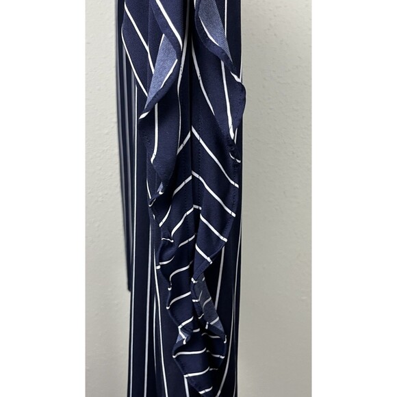 Banana Republic XXL Ruffle Split Sleeve Blouse Navy Pinstripe Stretch Top Career - Picture 4 of 6